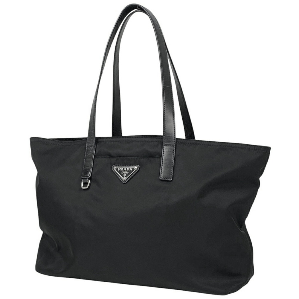Prada Logo Plate Tote Bag Handbag Nero Black